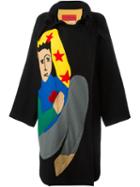 Jc De Castelbajac Vintage Figure Appliqué Overcoat, Women's, Size: Large, Black