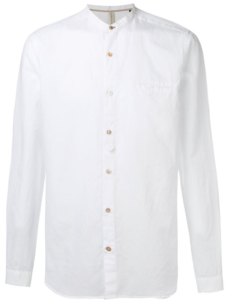 Dnl Band Collar Shirt, Men's, Size: 41, White, Cotton/linen/flax