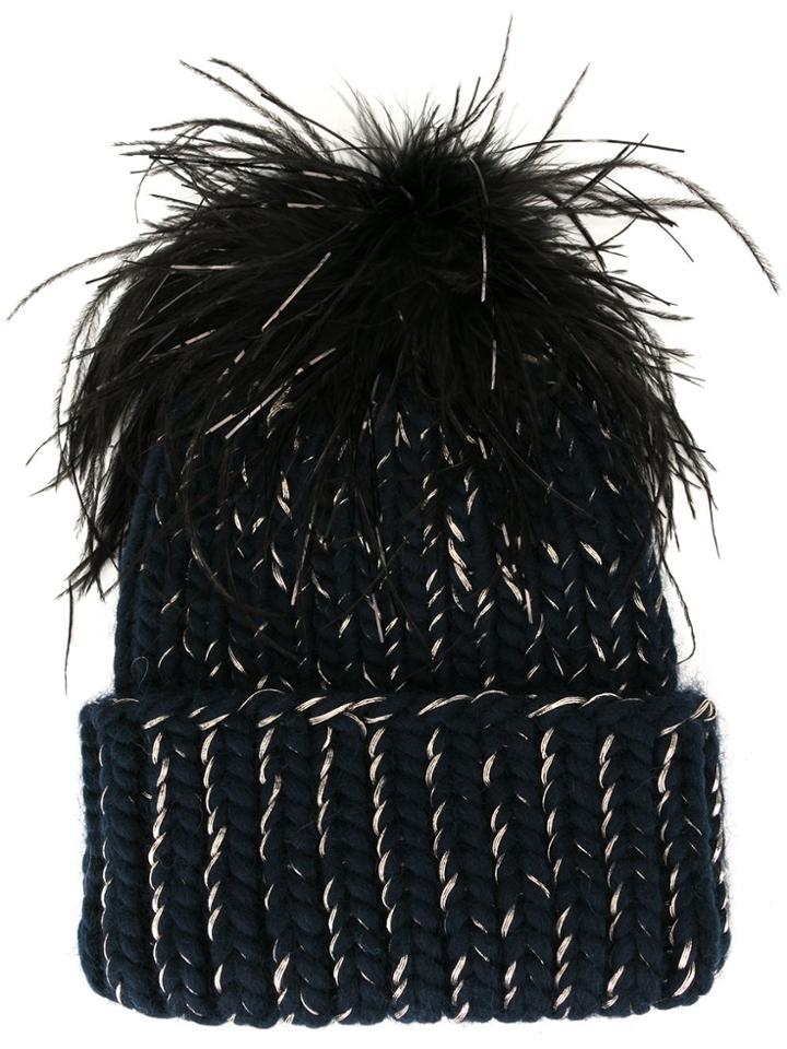 Eugenia Kim Feather Applications Beanie - Blue