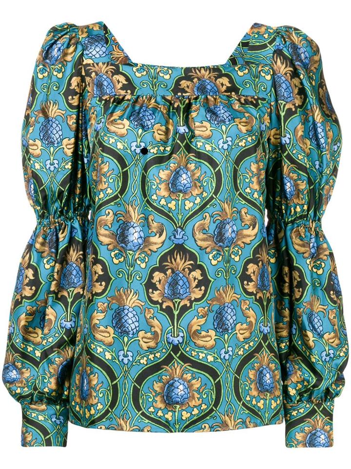 La Doublej Printed Peasant Top - Blue