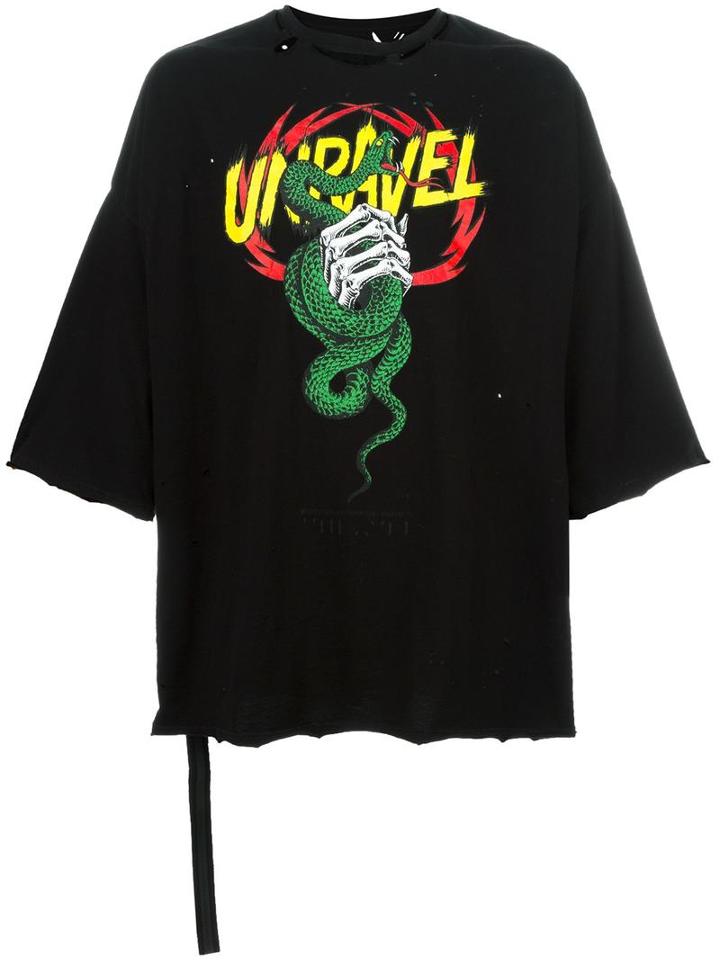 Unravel Project Logo Print T-shirt, Men's, Size: Xs, Black, Cotton/viscose/polyurethane