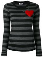 Sonia By Sonia Rykiel - Stripe Heart Intarsia Jumper - Women - Acrylic/polyester/wool - S, Women's, Black, Acrylic/polyester/wool