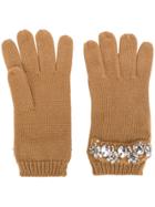 Twin-set Crystal Embellished Gloves - Brown