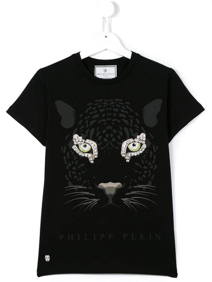 Philipp Plein Kids 'eye Of The Tiger' Embellished T-shirt, Girl's, Size: 14 Yrs, Black