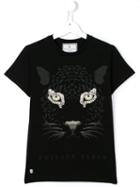 Philipp Plein Kids 'eye Of The Tiger' Embellished T-shirt, Girl's, Size: 14 Yrs, Black