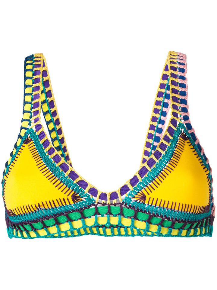 Kiini Embroidered Ro Bikini Top, Women's, Size: Medium, Yellow/orange, Cotton/polyester/nylon/spandex/elastane