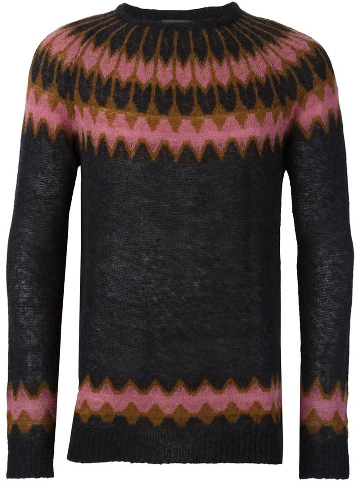 Laneus Geometric Intarsia Jumper
