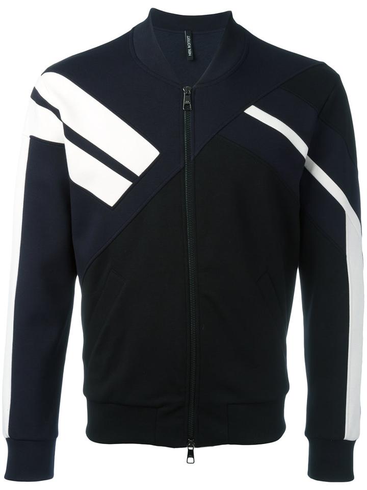 Neil Barrett Stripe Contrast Bomber Jacket, Men's, Size: Xs, Blue, Viscose/lyocell/cotton/spandex/elastane