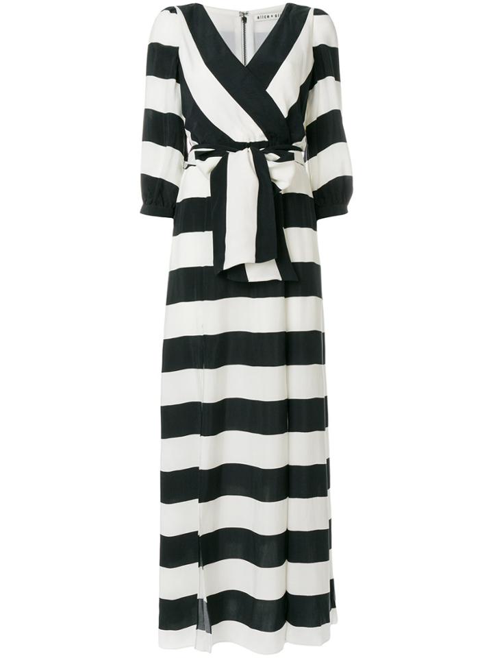 Alice+olivia Striped Tie Waist Maxi Dress - White