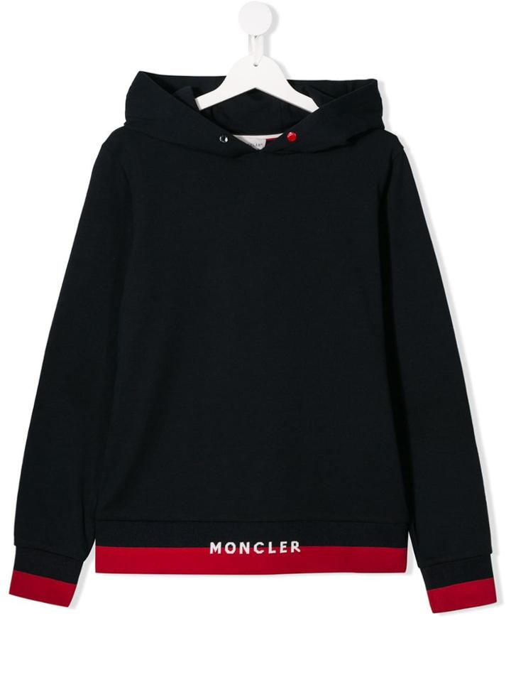 Moncler Kids Logo Stripe Trim Hoodie - Blue