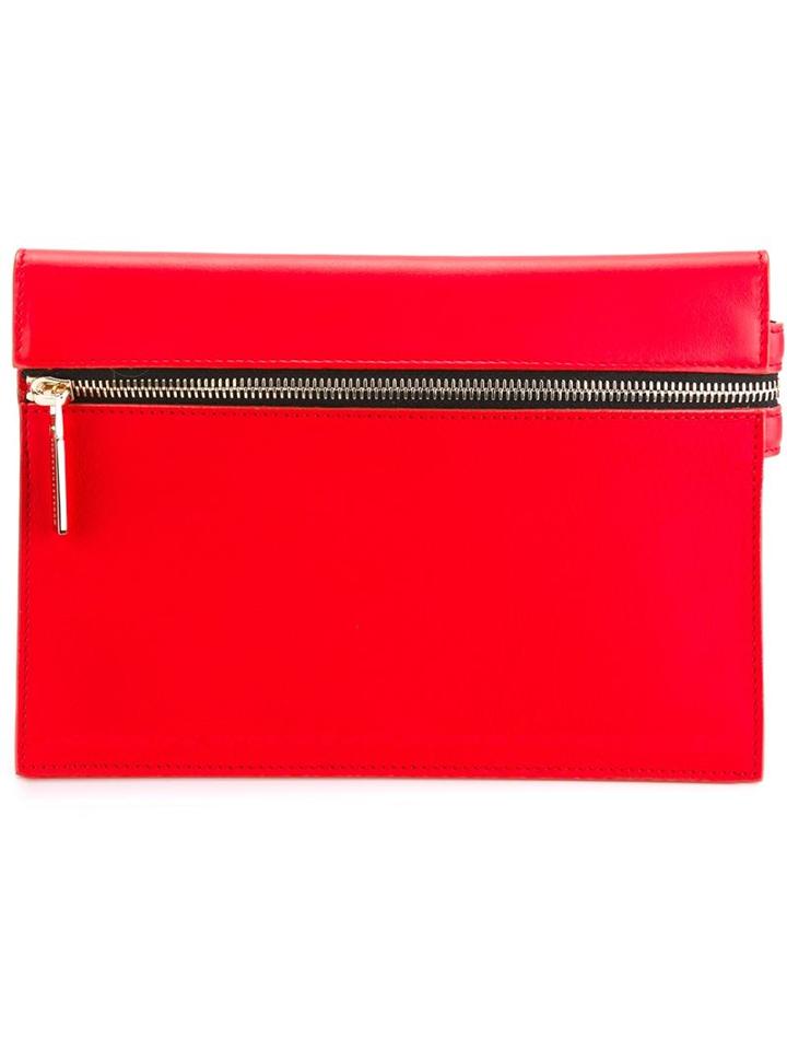Victoria Beckham Front Zip Clutch, Women's, Red, Buffalo Leather/leather