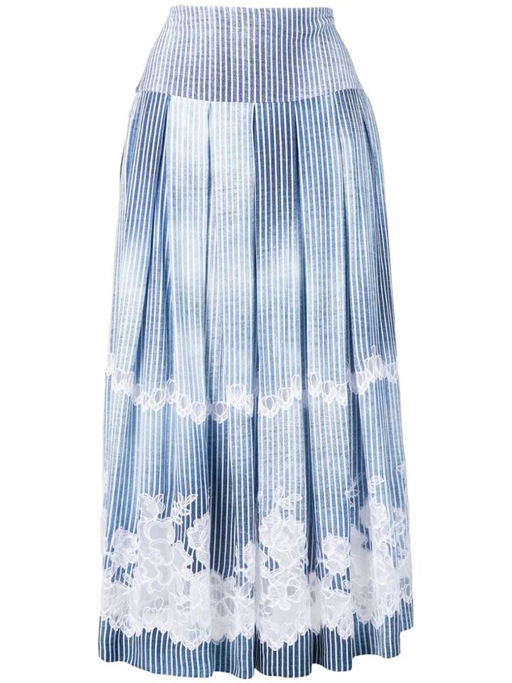 Ermanno Scervino Striped Midi Skirt With Embroidered Details - Blue