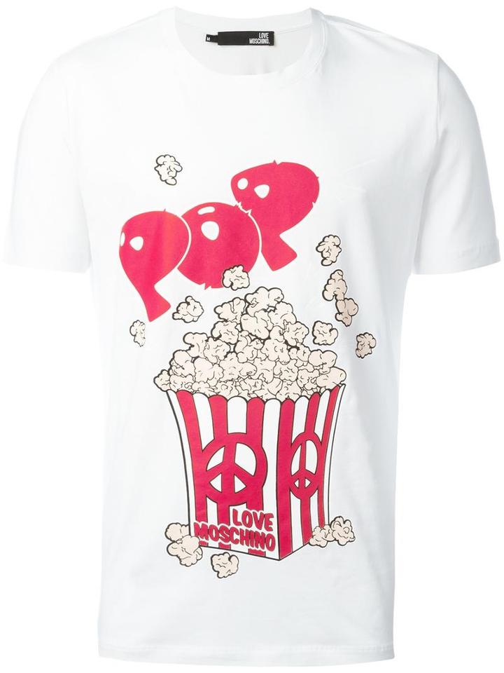 Love Moschino 'pop Corn' Print T-shirt, Men's, Size: Large, White, Cotton/spandex/elastane