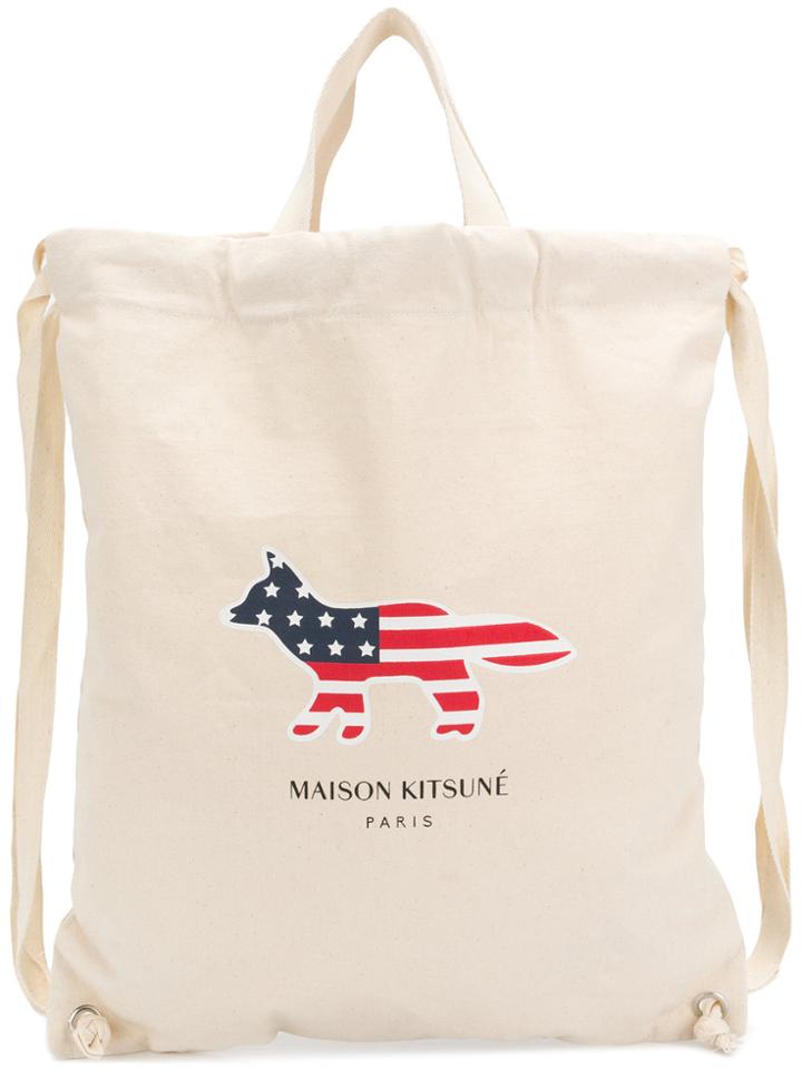 Maison Kitsuné America Fox Backpack - White