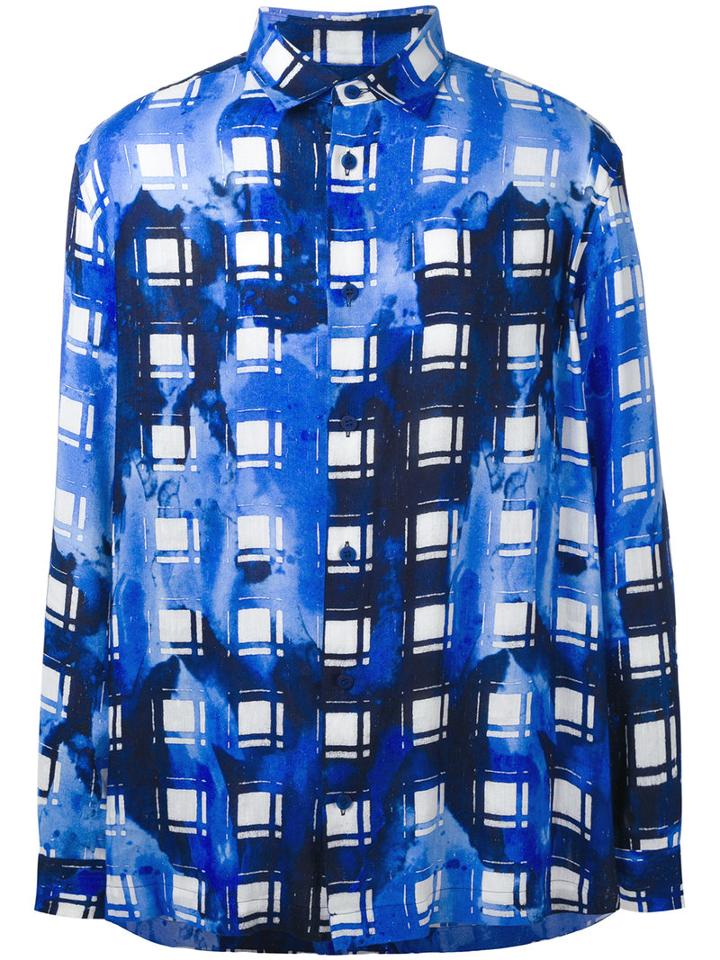 Issey Miyake Men - Bleach Effect Patterned Shirt - Men - Linen/flax/modal - 4, Blue, Linen/flax/modal