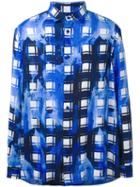 Issey Miyake Men - Bleach Effect Patterned Shirt - Men - Linen/flax/modal - 4, Blue, Linen/flax/modal