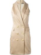 Balmain Sleeveless Waistcoat Dress, Women's, Size: 36, Brown, Cotton/spandex/elastane/viscose