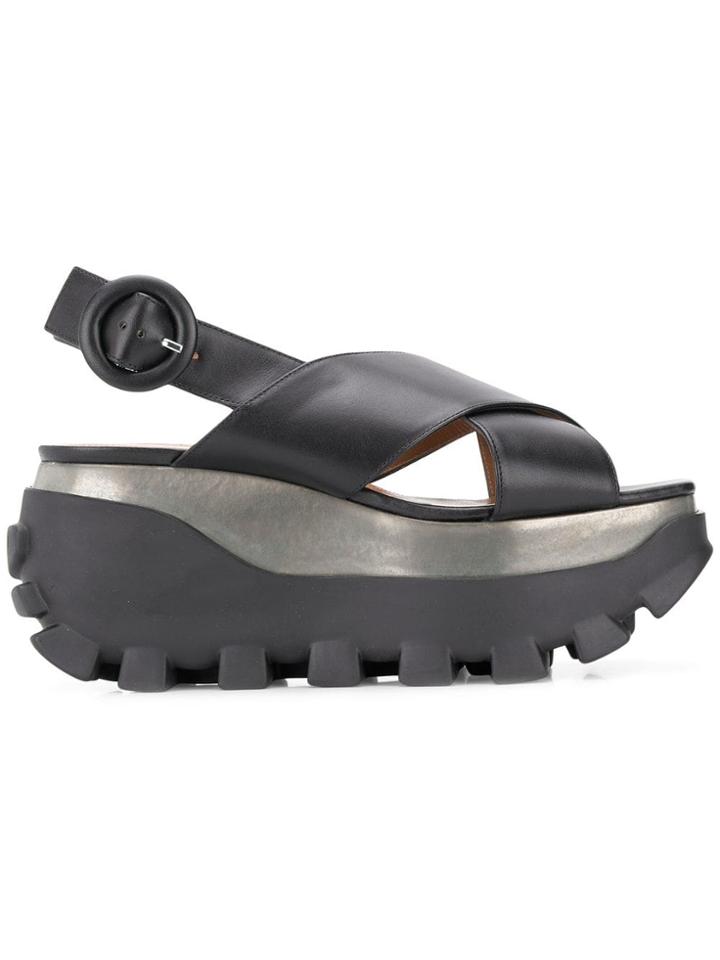 Marni Crossover Wedge Sandals - Black