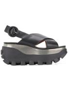 Marni Crossover Wedge Sandals - Black