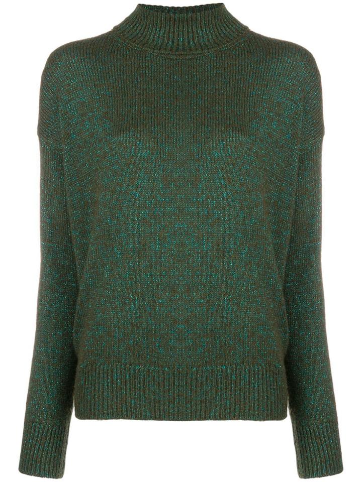 Etro Sparkly Knit Roll Neck Jumper - Green