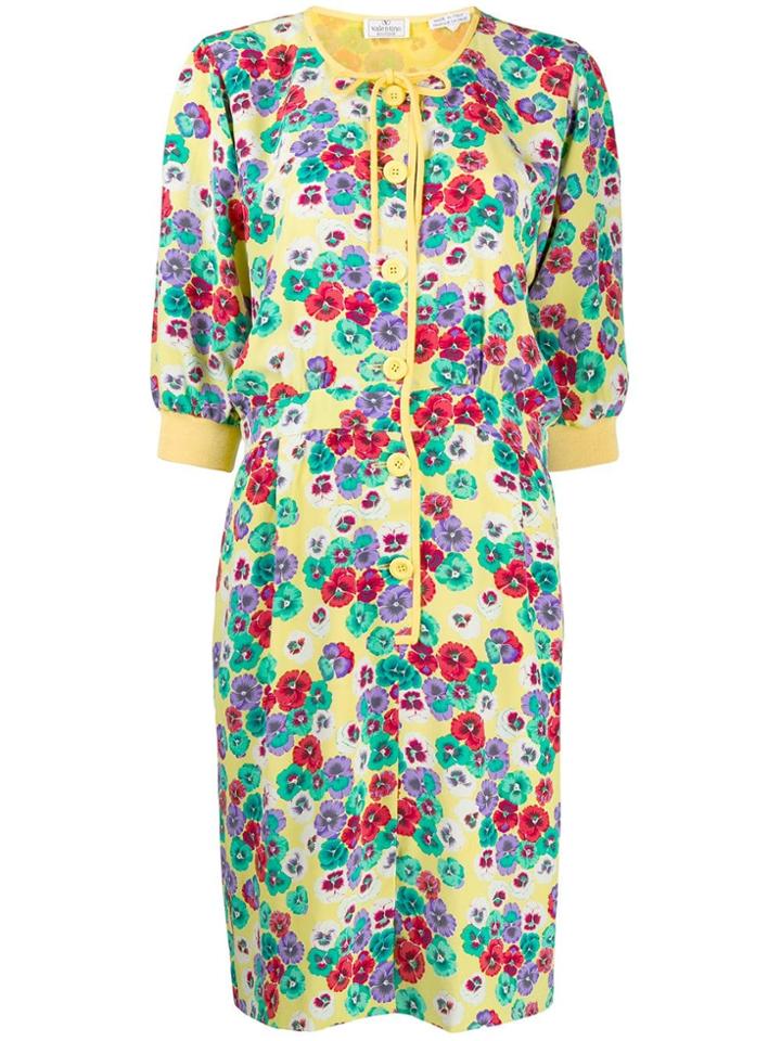 Valentino Vintage 1980's Floral Dress - Yellow