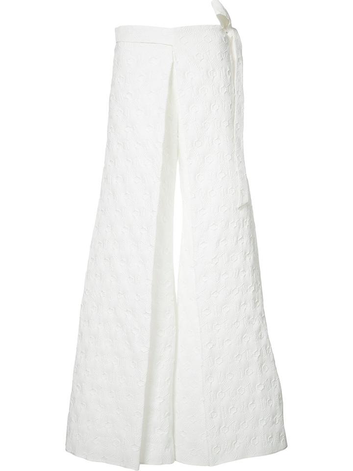 By. Bonnie Young - Textured Belted Palazzo Trousers - Women - Cotton/polyamide - 2, White, Cotton/polyamide