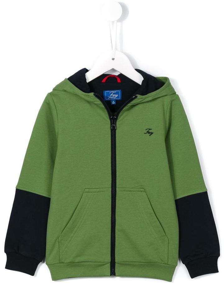 Fay Kids Two-tone Zipped Hoodie, Boy's, Size: 10 Yrs, Green