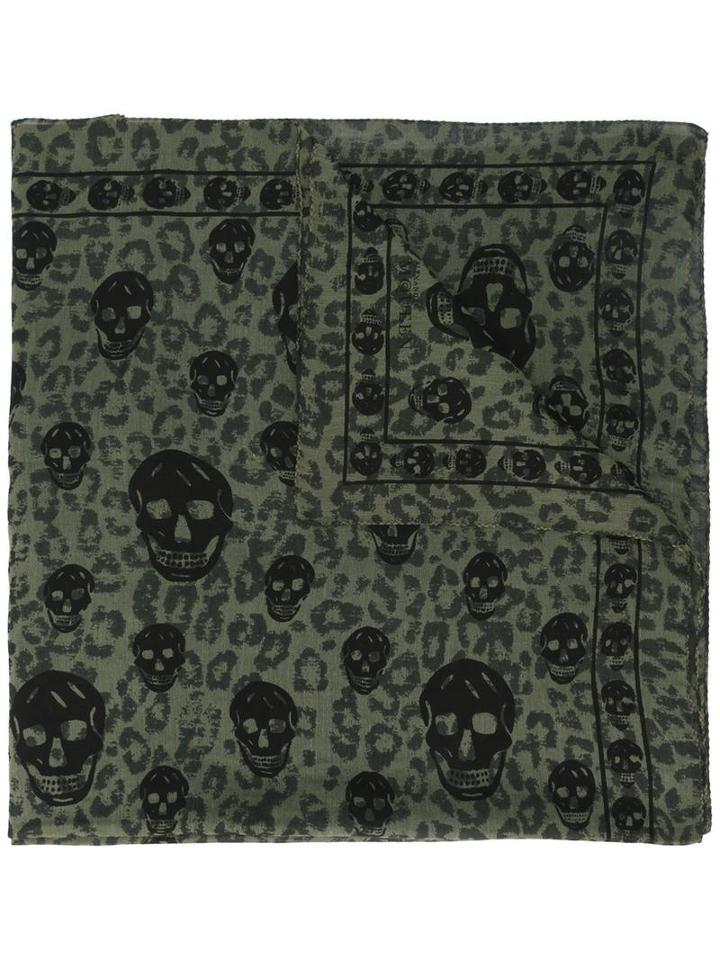 Alexander Mcqueen Skull Print Scarf, Men's, Green, Cotton/modal