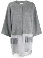 Snobby Sheep Brushed Knit Fringed Cardigan - Grey