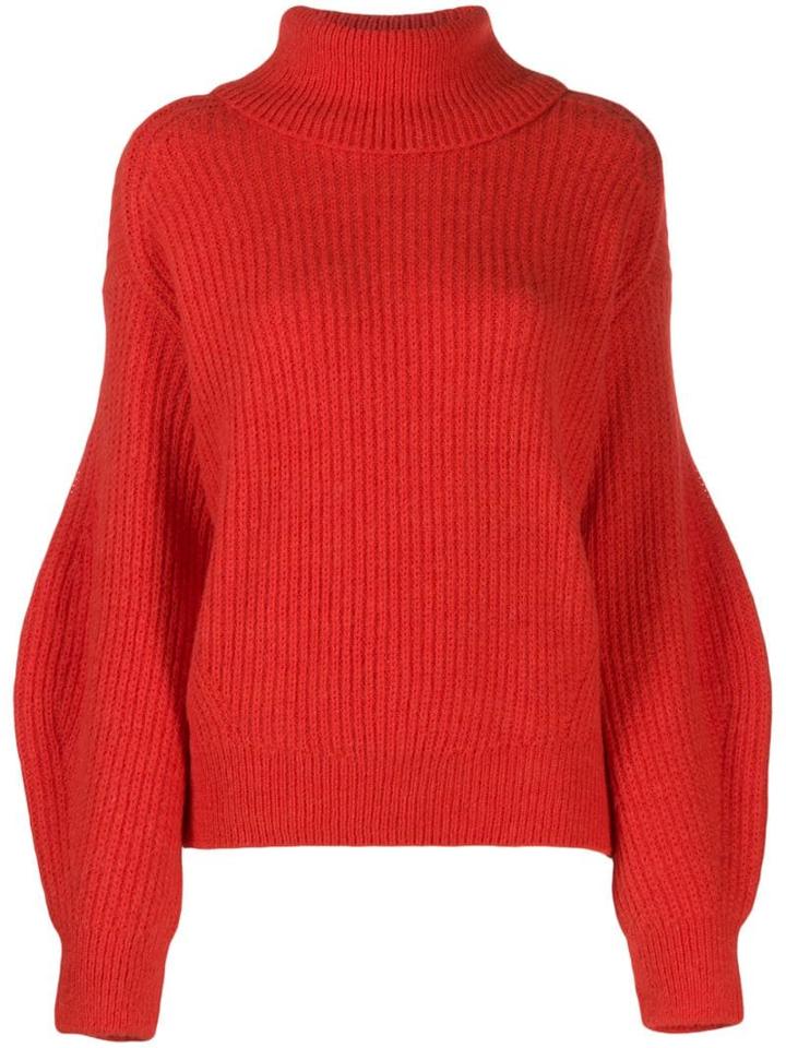 Closed Oversized Ribbed Jumper - Red