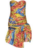 Moschino Baroque-print Strapless Ruched Dress - 1888 Multicoloured