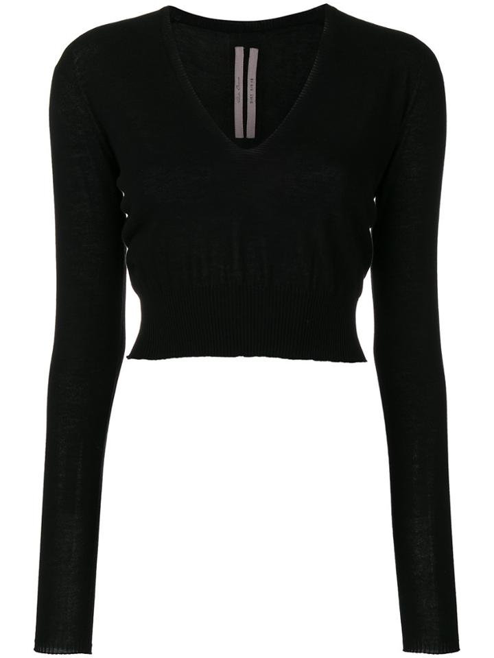 Rick Owens Knit V-neck Cropped Sweater - Black