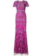 Marchesa Notte Floral Print Maxi Dress, Women's, Size: 6, Pink/purple, Nylon