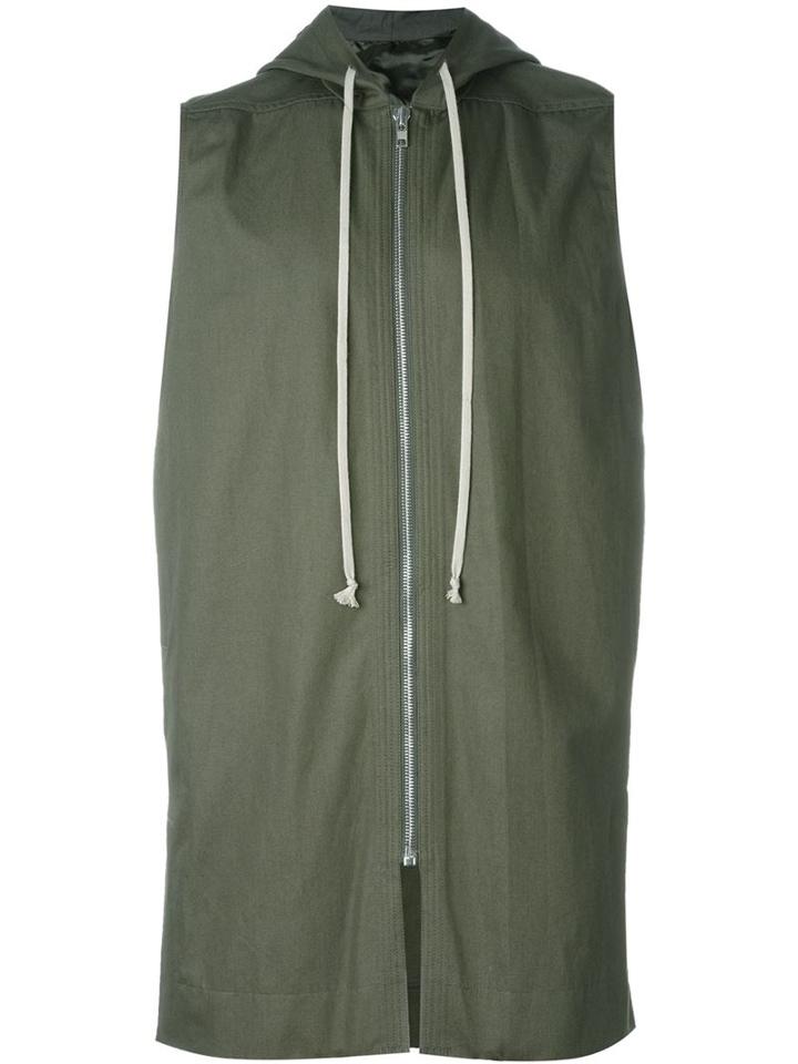 Rick Owens Hooded Gilet, Men's, Size: 48, Green, Cotton/viscose/cupro