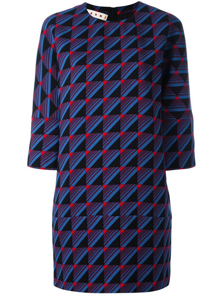 Marni Rhythm Print Shift Dress, Women's, Size: 42, Blue, Silk/virgin Wool