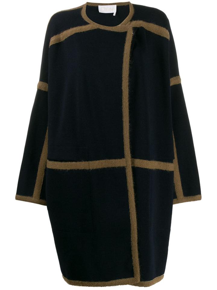 Chloé Contrast Trims Oversized Coat - Blue