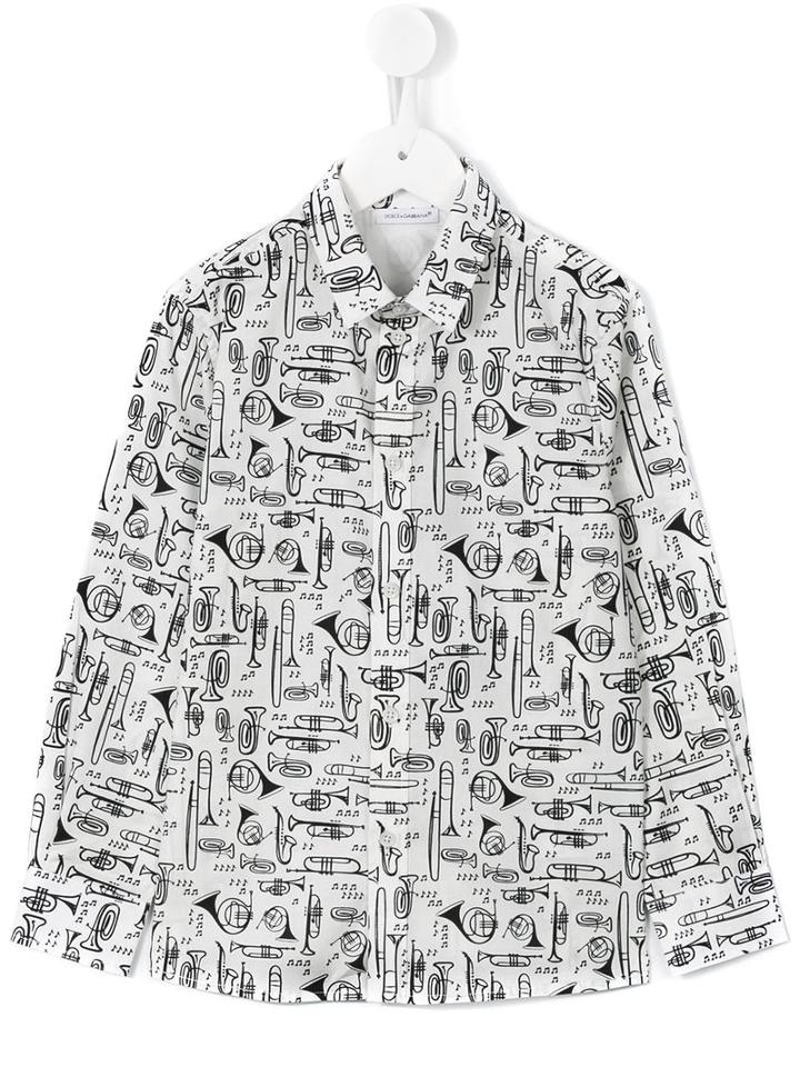 Dolce & Gabbana Kids Musical Instrument Print Shirt, Boy's, Size: 8 Yrs, White