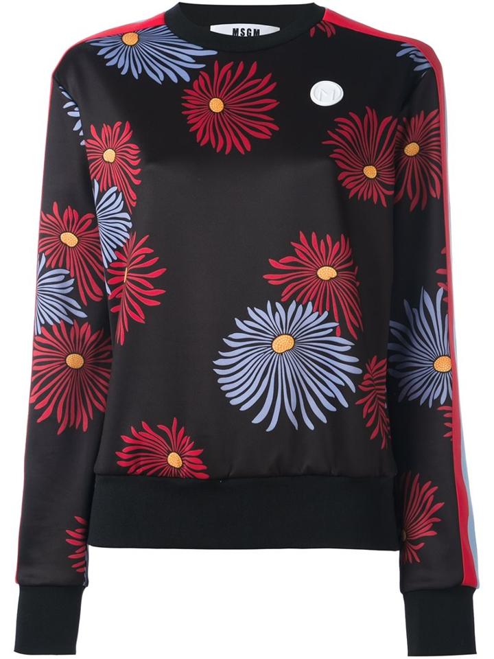 Msgm Floral Print Sweatshirt, Women's, Size: 42, Black, Polyester/spandex/elastane