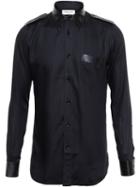 Saint Laurent Leather Trim Military Shirt, Men's, Size: 41, Lamb Skin/viscose