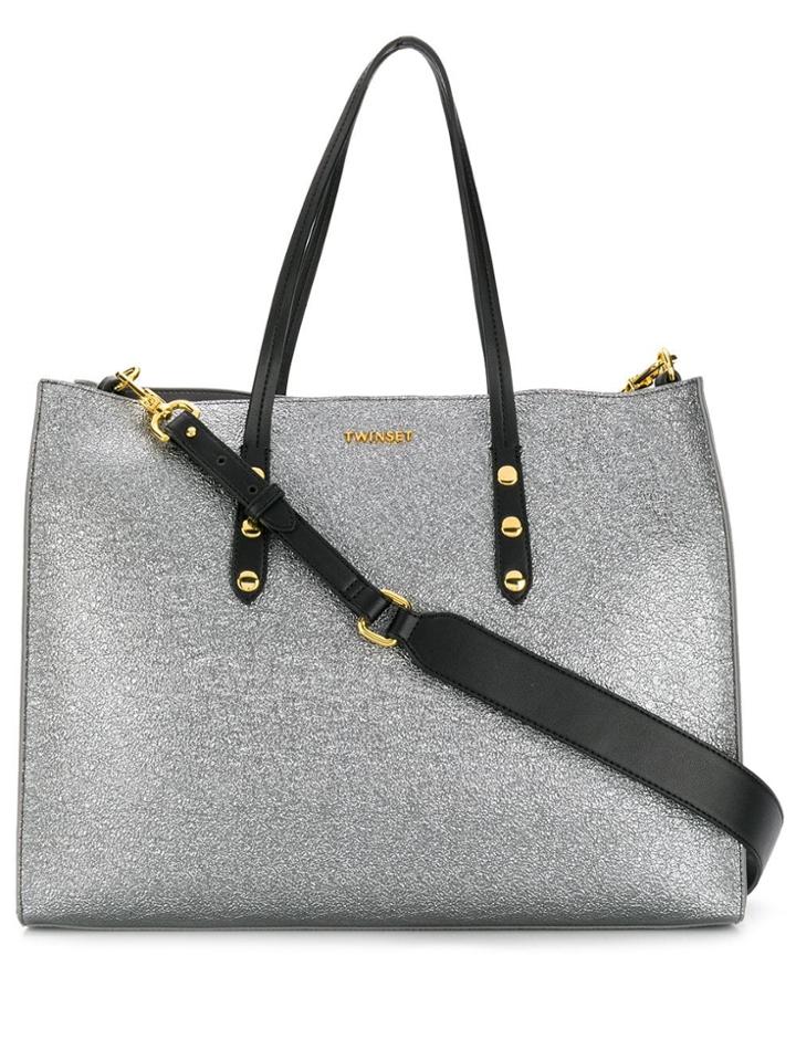 Twin-set Logo Plaque Tote Bag - Metallic