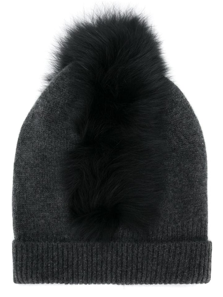Charlotte Simone Fox Fur Beanie - Grey