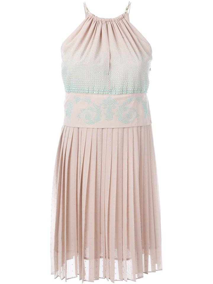 Versace Collection Embellished Pleated Halterneck Dress, Women's, Size: 40, Pink/purple, Polyester