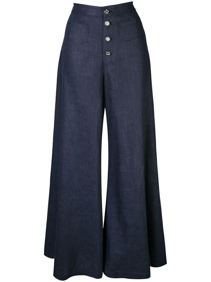Staud High Waisted Wide Trousers - Blue