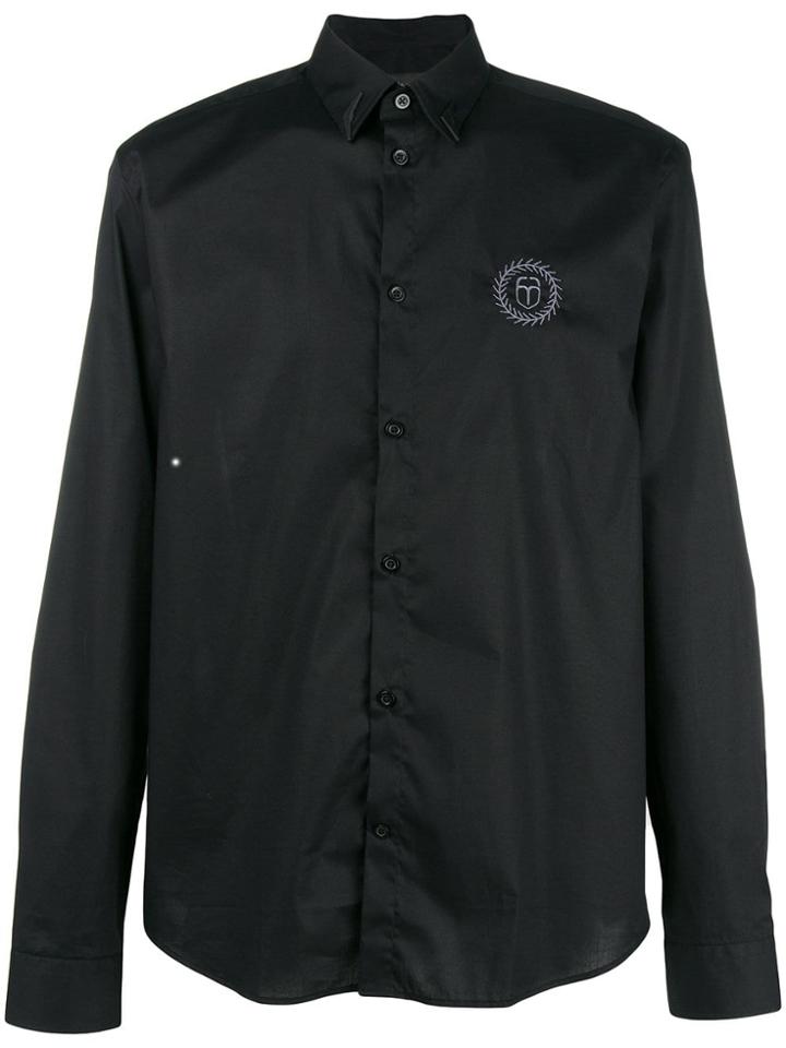 Frankie Morello Embroidered Logo Shirt - Black