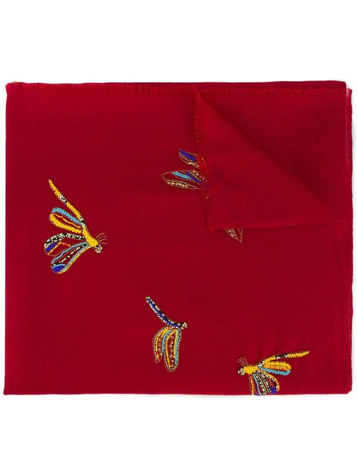 Janavi Beaded Butterfly Scarf - Red