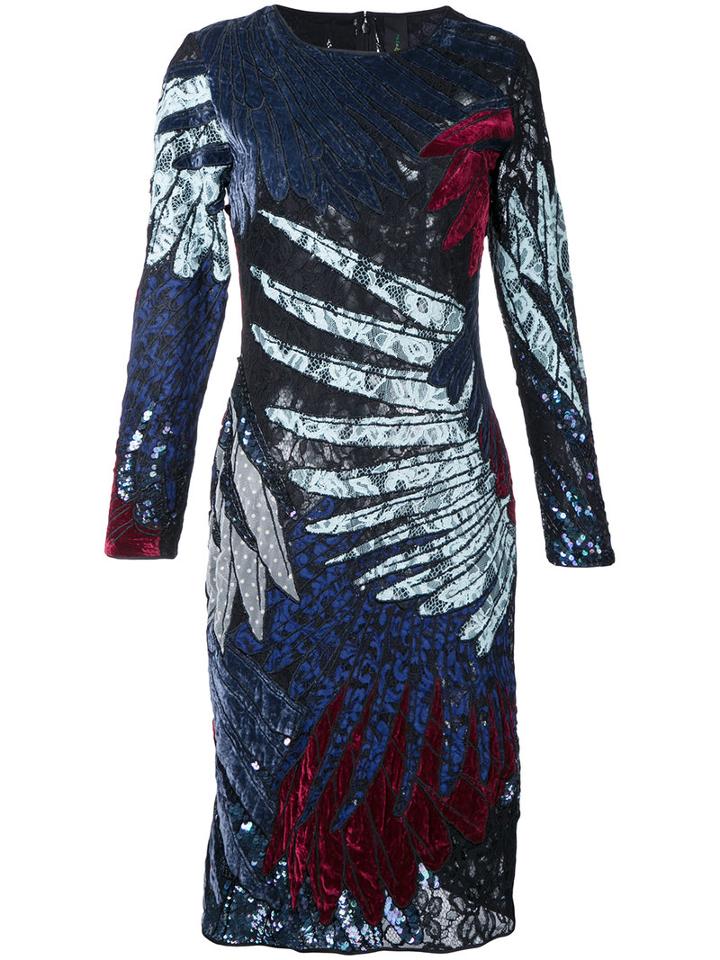 Romance Was Born Short Feather Applique Dress, Women's, Size: 10, Black, Silk/polyester/viscose/nylon