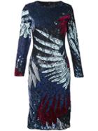 Romance Was Born Short Feather Applique Dress, Women's, Size: 10, Black, Silk/polyester/viscose/nylon