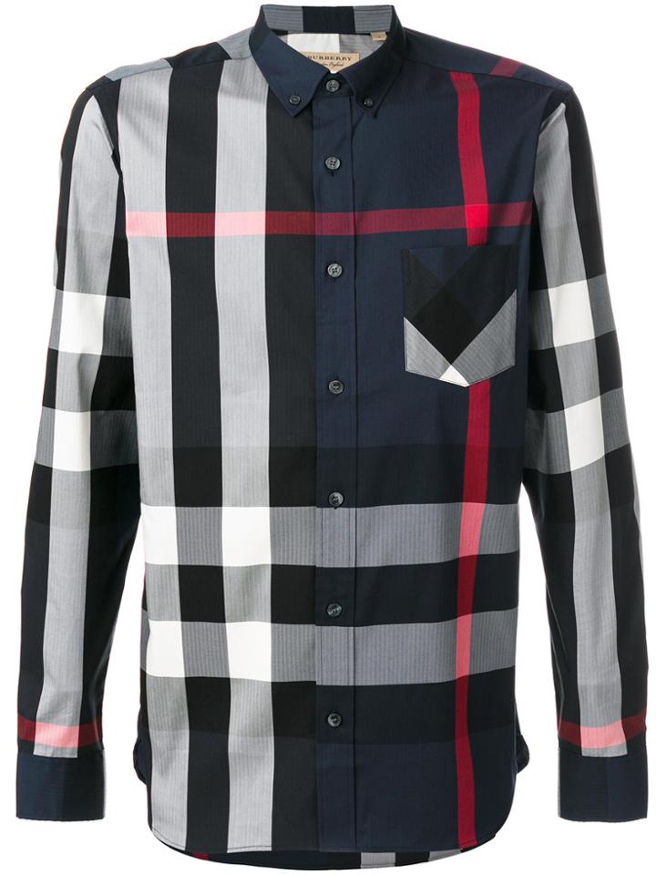 Burberry Checked Button-down Shirt - Blue