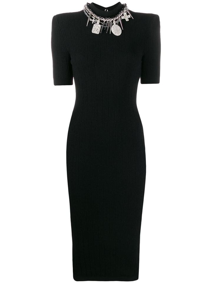 Balmain Necklace Detail Fitted Dress - Black