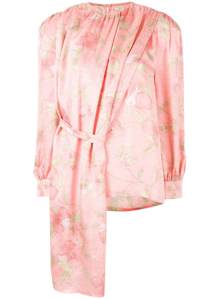 Pushbutton Floral Print Blouse - Pink